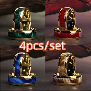 TEMU 4개 세트 우아한 8mm 골드 웨딩 링, 갈색·녹색·빨강·파랑 아발론 쉘, 남편을 위한 최고의 크리스마스 선물, 일상 착용에 편안함