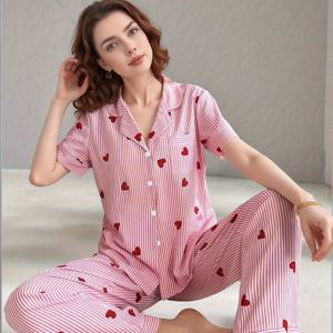 TEMU 여성용 하트 프린트 숏 롱 캐주얼 세트 - 가을 겨울용