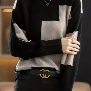 TEMU 가을 겨울 라운드넥 대비색 탑