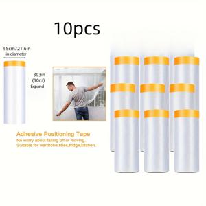 TEMU PVC 페인트 테이프 10개입 - 높이 조절 가능, 접이식 롤, 탈착식 커버 포함, 다양한 사이즈의 접착 필름 제공, 자동차 페인팅 및 가정 장식에 적합, 흰색 및 노란색 디자인