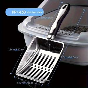 TEMU 내구성 강한 스테인리스 고양이 배변용기 스쿱 - 긴 손잡이, 누수 방지, 비흡착 표면, 인체공학적 그립 디자인 - 다묘 가정 및 대형 고양이를 위한 휴대용 배설물 삽, 내식성 소재, 위생적인 설계