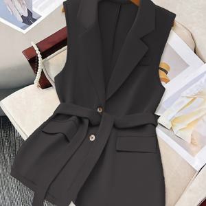 TEMU 여성 단색 벨트 슈트 조끼