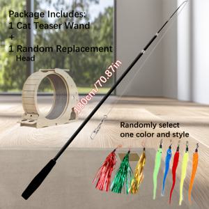 TEMU 망원경형 고양이 놀이 막대 /1.5m 내구성 있는 씹기 방지 인조 깃털 장난감, 방울 및 교체 가능한 헤드 포함, 재미있는 상호작용 놀이