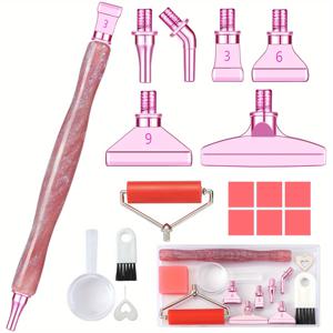 TEMU 페인팅 펜 액세서리 도구 세트, 그린 아트 펜 롤러 및 금속 나사산 멀티 플레이서 팁 포함, 사각 & 라운드 젬용 페인팅 드릴 펜