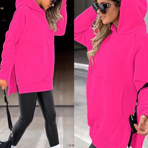 TEMU 가을/겨울 여성 패션 캐주얼 단색 사이드 슬릿 후드 스웨트셔츠, 라글롱 긴소매 후드티 (포켓 포함), 기모 안감 따뜻한 이 패션 올매치, 데일리 캐주얼 웨어에 적합 A10291-1