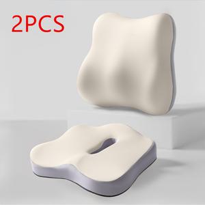 TEMU 2개 세트 인체공학 사무용 의자 메모리폼 쿠션 & 요추 베개 - 천천히 복원되는 꼬리뼈 지지, 좌골신경통 완화 - 사무용 의자, 차량, 휠체어에 완벽