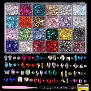TEMU 네일용 24칸 유리 라인스톤, 다양한 모양 플랫백 네일 젬 1.5-4mm 원형 , 샴페인 골드, 제트 블랙, AB, 핑크 AB, 레드 시암, 로열 블루, 사파이어, 페리도트, 에머얼드