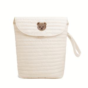 TEMU 귀여운 곰 얼굴과 디자인의 베어 기저귀 파우치 - 휴대용/기저귀, 물티슈, 샤워용품 보관 가방, '이동 중 필수품' (화이트/블랙)