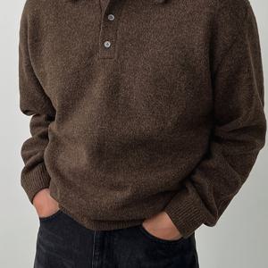 TEMU 남성용 폴로 카라 스웨터 가을/겨울용, 레이지 스타일 하이엔드 겨울 풀오버, 이너 레이어 베이스 탑, 라펠 니트 아우터웨어, 두꺼운 재킷