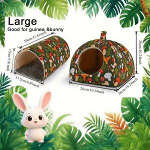 TEMU 2개 세트 세척 가능한 작은 애완 동물 침대 하우스 (버섯 모양), 글리터 소프트 은신처 및 터널 - 햄스터/토끼 소형 동물 쉼터, 타원형 터널, 간편한 청소 케이지 추가 (서식지 장식용)