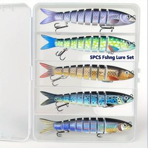 TEMU QQNAL 루야 신입가 필수템 5종 세트 - 7구획 수중 미끼, 얕은 바닷물용, 스타일리시한 수영형, 낚싯줄이 날아가지 않는 장거리 던지기, 방수 케이스 포함, 농어와 송어 원터치 포획