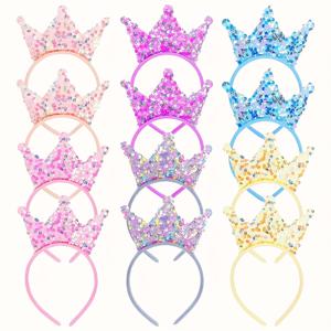 TEMU 공주 왕관 헤어 액세서리 12개, 스팽글 왕관 머리띠, 반짝이는 헤어피스, 왕관 헤어 장식, 생일 파티, 댄스, 선물용으로 적합.