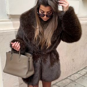 TEMU PEACHYZL 신상 가을 겨울 모델 중간 길이 인조 코트, 따뜻한 두꺼운 패딩, 벨트 버전 포함