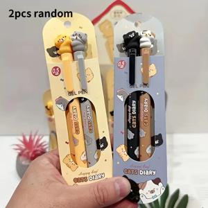 TEMU 사랑스러운 고양이 디자인의 젤 펜 2개 세트. 검은색 잉크가 사용되며, 고양이 애호가를 위한 훌륭한 선물입니다. 사무실 및 학교 환경 모두에 적합합니다. - 번짐 없음, 플라스틱 재질.