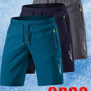 TEMU 남성용 아이스 실키 섬유 스포츠 반바지 3켤레 세트. 부드럽고 편안한 원단에 번개 프린트 디자인 적용. 여름 의상 필수템, 트렌디하고 패셔너블한 스타일, 휴가 여행에 이상적인 선택, 스타일리시하고 활용도 높은 제품