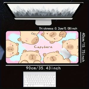 TEMU XXL 특대형 귀여운 카피바라 게이밍 마우스 패드 & 데스크 매트 - 라이트 핑크 만화 카피바라 디자인, 미끄럼 방지 고무 베이스, 키보드 및 마우스용 매끄러운 표면, 부드러운 패브릭, PC 및 노트북 사무용 및 게이밍 액세서리용, 확장형 사이즈