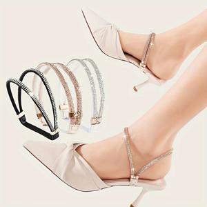 TEMU 여성용 하이힐 액세서리 4종 세트, 멀티 컬러 반짝이는 미끄럼 방지 사이즈 조절식 헤어밴드, 격식 있는 자리 및 파티용, 연회 필수품, 라인스톤 장식, 안전하게 밀착되는 디자인의 하이힐 신발끈, 샌들 및 슬리퍼용 미끄럼 방지 패스너, 설치 불필요