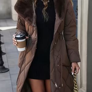 TEMU 여성용 겨울 신상 지퍼 슬릿 후드 패딩 코트 미디엄 기장 무릎 위 두꺼운 재킷