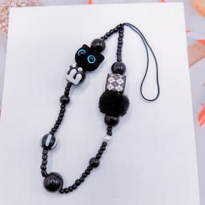 TEMU 정교한 검은 고양이 부적 휴대폰 랜야드 - 범용 휴대폰 참 키체인 백팩 손목 스트랩, 검은색 스트랩 구슬이 있는 휴대폰 케이스, 짧은 손목 카메라 체인 구슬 장식 - 부활절 휴일 속 채우기 선물 - 작은 휴일 선물 - 저렴한 아이템