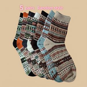 TEMU 에스닉 스타일 멜란지 컬러 패션 다용도 미드컬프 양말 5켤레 세트