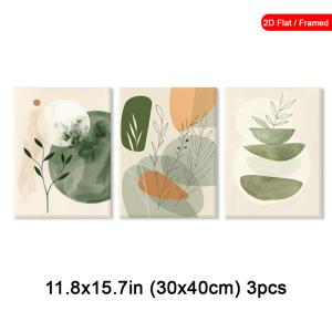 TEMU 2D 플랫, 2D 플랫, 액자형 현대 식물 예술 작품 3점 컬렉션, 캔버스에 부드러운 색상 스킴, 벽 장식용 추상적인 모양, 재미있는 디자인 아트 프린트, 현대적인 그림 포스터
