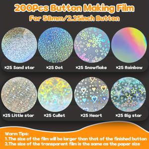 TEMU 200개 8가지 스타일 투명 PET 플라스틱 배지 보호 필름, 재봉 및 공예용 - 8가지 색상 변형의 원형 단추 쉴드, 기념품, 배지 제작용 보호 시트 (수정 불가)