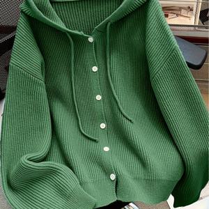 TEMU 후드 버튼 스웨터 가디건, 봄 가을 솔리드 컬러 캐주얼 심플 오픈 프론트 부드럽고 편안한 우아한 여성복