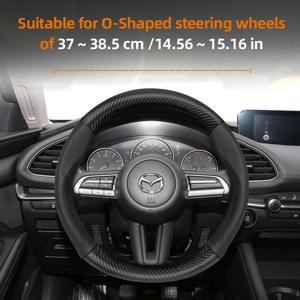 TEMU 이 카본 파이버 텍스처 핸들 커버는 37-38.5cm/14.56-15.16인치 직경에 적합하며, Mazda 차량에 적합합니다. 블랙, 레드, 커피, 오렌지 색상 조합이 특징입니다.