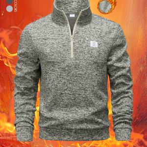 TEMU 남성용 빈티지 아카데믹 스타일 캐주얼 상의, 하프 오픈 넥라인 지퍼와 빈티지 가슴 프린트 라벨, 스몰 스탠드업 칼라 디자인, 활용도 높고 내구성 있는 남성용 긴팔 스웨트셔츠, 피부 친화적이고 유연한 얇은 남성용 캐주얼 셔츠, 신축성 있고 편안한 남성용 단색 긴팔 셔츠, 야외 활동, 데일리웨어, 거리 산책, 도시 산책 및 기타 상황에 적합