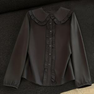 TEMU 우아한 러플 장식 긴팔 상의, 사계절용 스타일리시한 버튼 셔츠, 방향성 디자인의 러플 긴 셔츠 특징