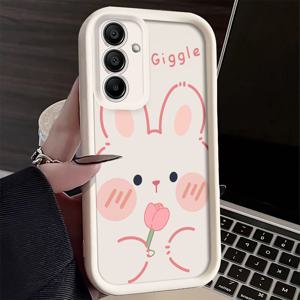 TEMU 휴대폰 케이스 - 웃는 토끼 디자인 블랙 앤 화이트 TPU 풀 커버 낙하 방지 보호 휴대폰 케이스, 삼성 갤럭시 S25/S24/S23/S22/S21/S20 울트라, 플러스 호환