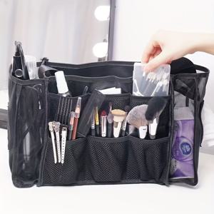 TEMU 대용량 전문 메이크업 파우치, 조절 가능한 어깨끈, 다중 수납공간 및 지퍼 잠금, 내구성 나일론 소재, 현장 촬영 및 컬러 보정에 적합, 남녀 공용, 무취, 블랙, 여행 필수품,전문 정리 도구,컴팩트 스토리지,조절 가능한 스트랩 가방,무취 소재,휴대용 저장소,사진작가,뷰티 전문가