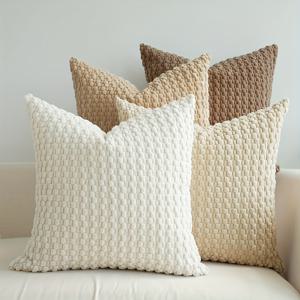 TEMU 4개 세트, 보호 코듀로이 그라데이션 러스틱 홈 데코 쿠션 커버, 16인치*16인치, 18인치*18인치, 20인치*20인치, 부드러운 모던 노르딕 룸 데코 쿠션 커버, 팜하우스 감성 소파 쿠션 커버, 거실 침실용, 쿠션 내장 없음