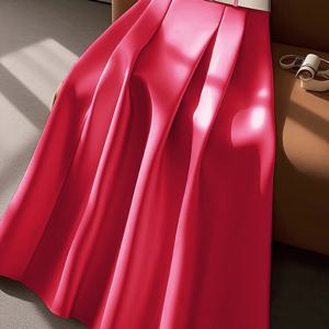 TEMU 2025 여름 핫 스타일 베이지 벨트 미디 스커트 하이웨스트 플리츠 빅 스윙 패셔너블 출퇴근 데이트, 템퍼먼트 연출에 용이 + [여름축제]