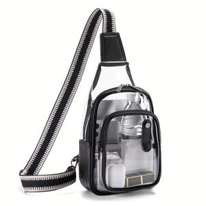 TEMU 여성용 투명 PVC 미니 크로스백팩 - 조절 가능한 스트랩 & 지퍼 잠금, 공항 보안 스크리너용 파우치, 우아한 미니백 (//) - 캐주얼, 여행, 필수품