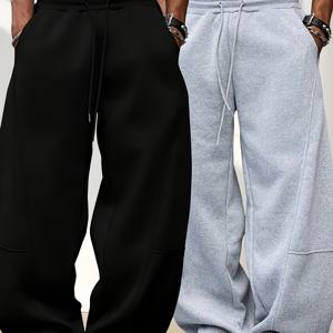 TEMU 남성용 루즈핏 조깅 바지 1켤레 - 드로스트링이 있는 탄성 허리 밴드, 사계절 캐주얼 스트리트웨어 및 운동복 바지, 포켓 포함, 헬스장, 조깅 및 일상복에 적합