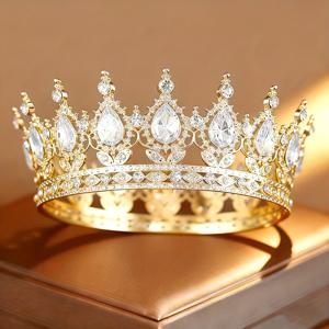 TEMU 1개 바로크 브라이덜 티아라 헤드피스 눈물방울 원형 왕관 헤어 액세서리 여왕의 생일 라인스톤 왕관