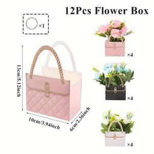 TEMU 12개 세트 우아한 핸드백 모양 꽃상자 - 핑크, 블랙, 화이트 종이 파티 용품, 베이비 샤워, 웨딩, 생일 선물 포장용