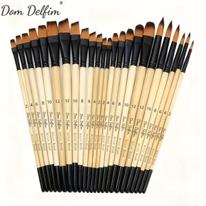 TEMU 돔 델피름 24피스 전문가용 아트 페인트 브러쉬 세트 - 나일론 브리슬, 라운드, 플랫, 앵글드, 필버트 브러쉬, 아크릴, 수채화, 가슈 페인팅용 매끄러운 표면 - 내구성 강화, 디테일 작품, 학교 용품, 공예 애호가를 위한 이상적