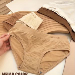 TEMU 프린트 무봉제 팬티 5개 세트 미드웨이스트 메일라드 컬러 여성용 브리프 엉덩이 리프팅 고탄력 팬티 편안하고 통기성 좋은 여성 속옷 여성용 플랫 벨리 시스루 언더웨어