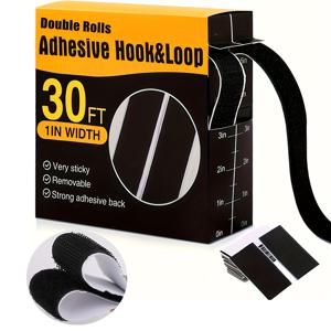 TEMU 고강도 나일론 面。钩 및 루프 테이프, 30피트 X 1인치, 강력 접착제가 들어간 이중 롤, 잔여물 없는 제거, DIY 가구, 소파 및 사무실용으로 나사 필요 없음 - 이음새 없는 접착 디자인, 질감 있는 표면, 손상 없는 홈 데코 설치