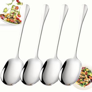 TEMU 스테인리스 스틸 샐러드 서빙 스푼 4개, 8인치, 긴 손잡이 스푼, 요리용 스푼, 대형 뷔페용 스푼, 파티용 식기 세트, 샐러드, 파스타, 밥, 카레용, 젓기, 섞기, 퍼내기용