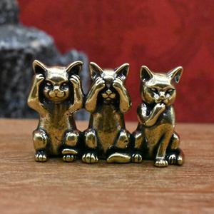 TEMU 수집용 피규어, 황동 세 마리 고양이 조각상 | 빈티지 미니 아트 장식, 비전기식, 홈 데코 및 고양이 애호가에게 이상적, 다양한 방 유형에 다용도