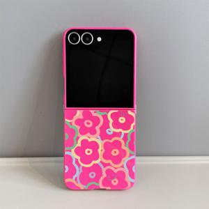 TEMU 휴대폰 케이스 - 6905 이지 컬러풀 플라워 스마일링 로즈 레드 TPU 케이스 (패턴), 삼성 갤럭시 플립 시리즈 접이식 풀 보호 낙하 방지 폰 케이스 (삼성 갤럭시 Z 플립 7/7SE/FE, 삼성 갤럭시 Z 플립 6용)