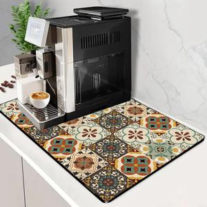 TEMU 1개 플로럴 체크 무늬 디자인, 식기 건조 매트, 주방 배수 매트 - 조리대 습기 흡수 패드, 섬유 매트, 미끄럼 방지 - 스크래치 방지 내구성 커피 머신, 식기류에 적합