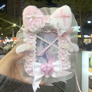 TEMU 탄미 가방 참, 애니메이션 카와이 카드 슬리브, , 수제 카드 홀더, 연예인 사진 장식용 카드 홀더, 애니메이션 굿즈, 플러시 고양이 귀 귀여운 리본 백팩 참, 레이스 카드 홀더, 애니메이션 카드 슬리브, 가방 장식용 참