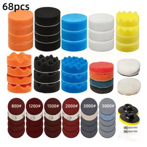 TEMU 68/78개 헤드라이트 복원 리스토어 키트 3인치 75mm 차량 광택 디스크 (샌딩 페이퍼 포함), 차량 왁싱 스펀지, 광택 패드 (차량 미용, 헤드라이트 복원, 차량 유지 보수용), 사용하기 쉬운 패드, 정밀 샌딩, 왁스 어플리케이터