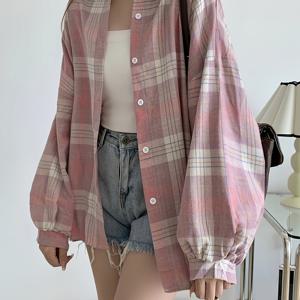 TEMU 핑크 체크 퍼피 슬리브 재킷 - 창의적인 의상