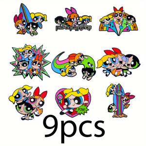TEMU 9피스 카툰 애니메이션 브로치 클래식 브레이브 더 파워퍼프 걸스 에나멜 핀 백팩 의류 주얼리 메탈 배지 액세서리 친구 선물