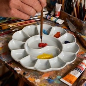 TEMU 6인치 원형 14구 세라믹 수채화 팔레트 도자기 전문가용 색상 혼합 도구, 수채화 / 과슈 / 아크릴 / 유화 페인팅 제작에 적합, 다용도 페인트 팔레트